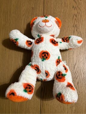 Build-A-Bear White Plush Bear with Orange Pumpkin Print